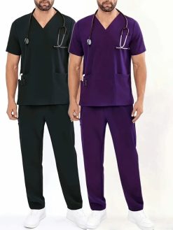 Two Sets Men’s Black & Purple Scrub Suits